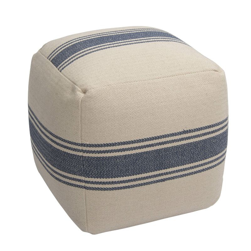 Storied Home Striped Square Canvas Pouf Blue: Cotton Upholstery, Adult Use, No Assembly Required