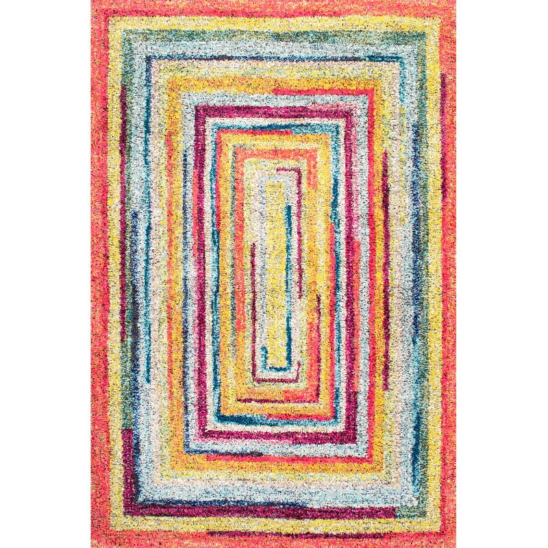 nuLOOM 5'x8' Hargis Labyrinth Area Rug Red/Pink: Contemporary Indoor Low Pile, Stain & Fade-Resistant Rug