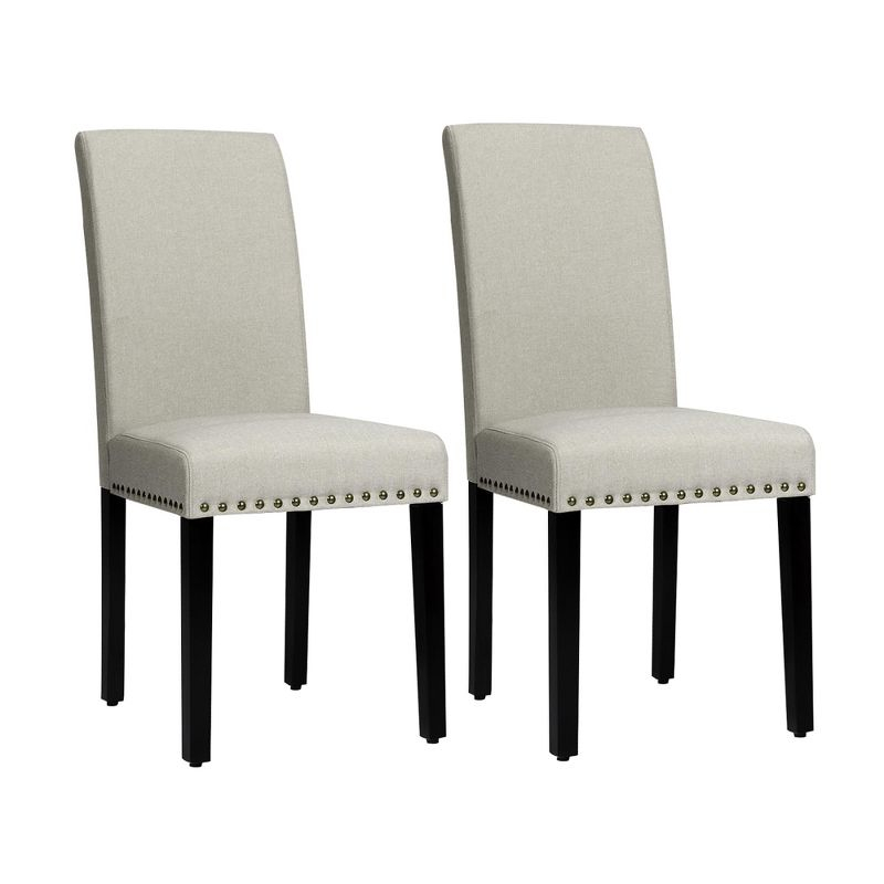 Costway Set of 2 Fabric Dining Chairs Upholstered with Nailhead Trim Beige