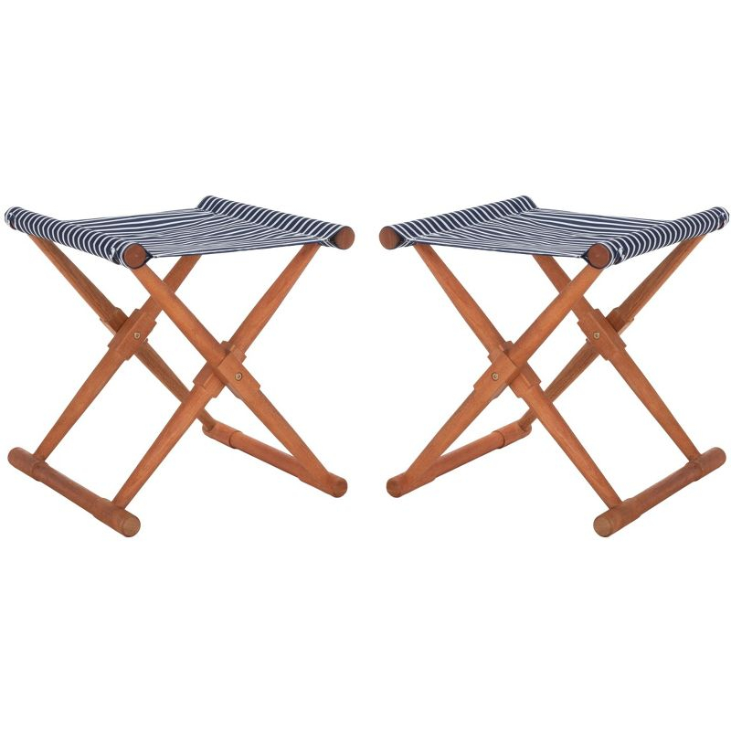 Breanne Stool Indoor/Outdoor (Set Of 2) - PAT7053 - Natural/Navy Stripe - Safavieh