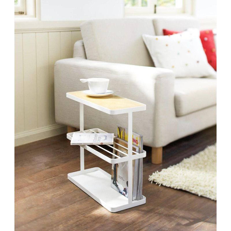 Tower Yamazaki Home Side Table With Storage Tier Shelves Narrow, Narrow Wooden And Metal End Table