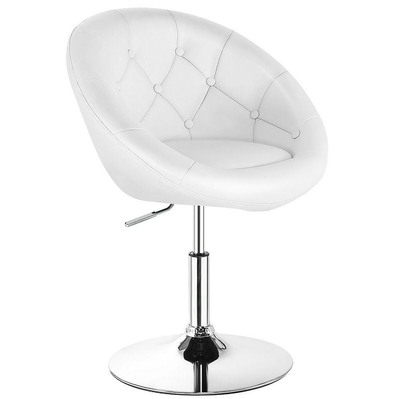 Costway 1PC Adjustable Modern Swivel Round Tufted Back Accent Chair PU Leather White