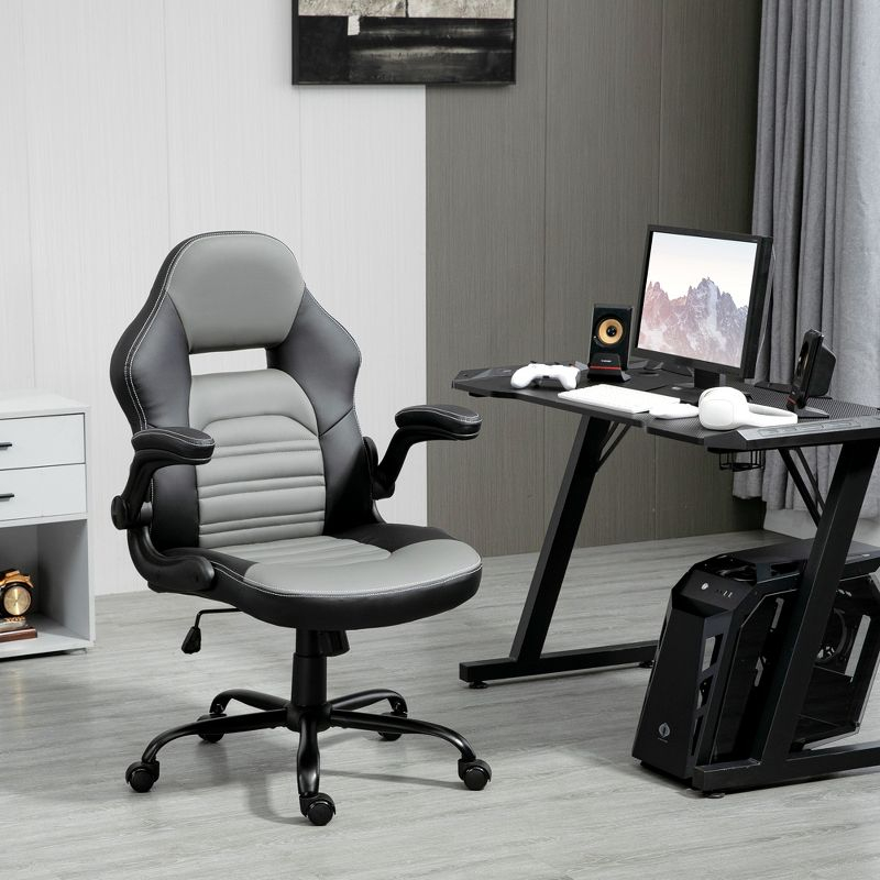 Vinsetto Ergonomic Gaming Chair, Racing Style Computer Chair, Executive Home Office Desk Chair with Faux PU Leather, Tilt, Swivel Wheels, Black / Gray