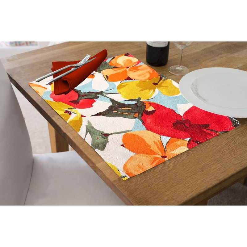 KOVOT Floral Placemat Set of 8 for Indoor or Outdoor Dining | Summer Spring Fall Flower Design 17" x 13" Table Decor | Orange/Yellow