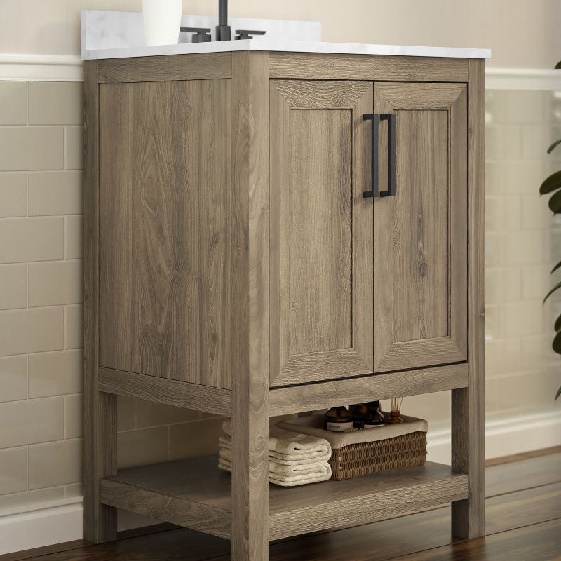 Flash Furniture 24 Inch Bathroom Vanity with Undermount Sink and Open Storage Shelf in Brown