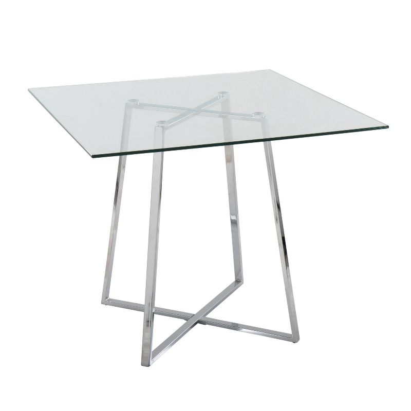 36" Cosmo Square Dining Table Chrome/Clear Glass - LumiSource: Modern Pedestal, Seats 4