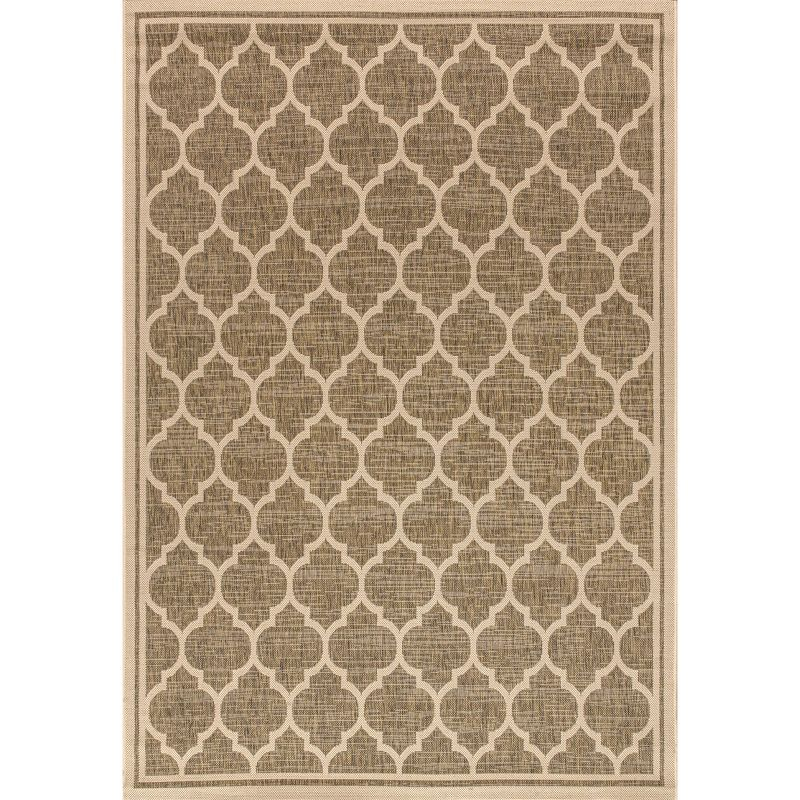 4'x6' Trebol Moroccan Trellis Textured Weave Indoor/Outdoor Area Rug, Brown/Beige - JONATHAN Y