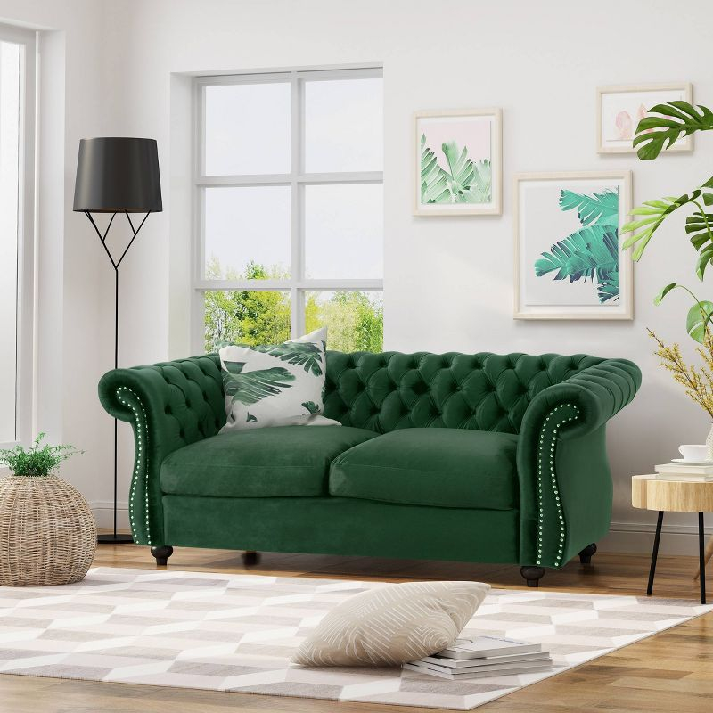 Somerville Traditional Chesterfield Loveseat: Button Tufted, Nailhead Trim - Christopher Knight Home