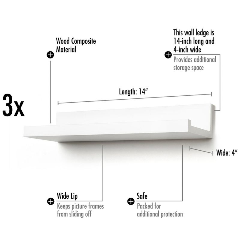 Americanflat Set of Three 14 Inch Floating Wall Shelves - White