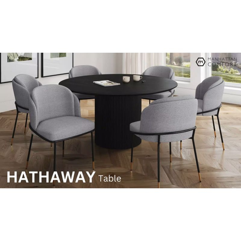 Manhattan Comfort 7pc 59.05" Hathaway and Flor Round Dining Set Black/Gray: Upholstered Chairs, Ash Wood Frame