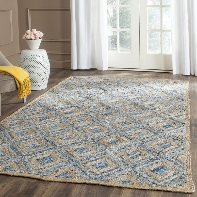 Cape Cod CAP354 Woven Indoor Area Rug - Natural/Blue - 4'x4' - Safavieh