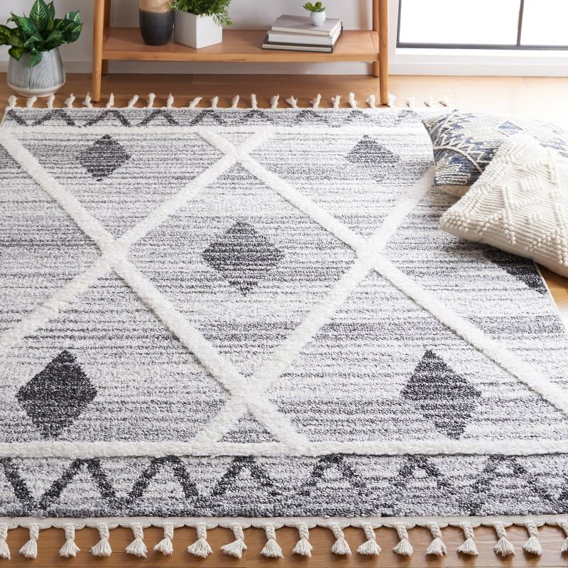 Moroccan Tassel Shag MTS642 Power Loomed Area Rug - Gray/Ivory - 8'x10' - Safavieh.