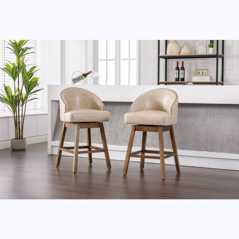 Bar Stools Set Of 2, 360 Degree Swivel Counter Height Chairs With Footrest For Kitchen Dining Room Living Room