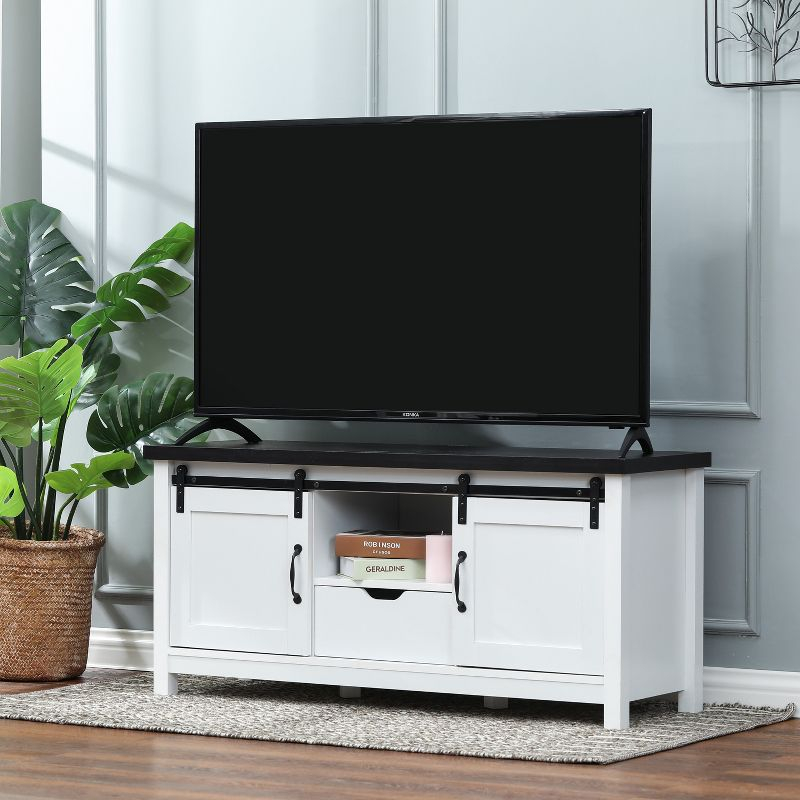 LuxenHome Modern Farmhouse White with Dark Brown 47.3" Wide TV Stand for TVs Up To 55-Inch