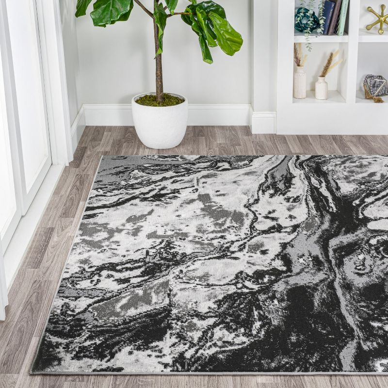 3'x5' Swirl Marbled Abstract, Black/Ivory - JONATHAN Y