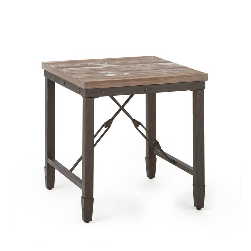 Jersey End Table Antique Oak - Steve Silver Co.: Industrial Style, 24-Inch Height, Pine Veneer, Iron Stretchers
