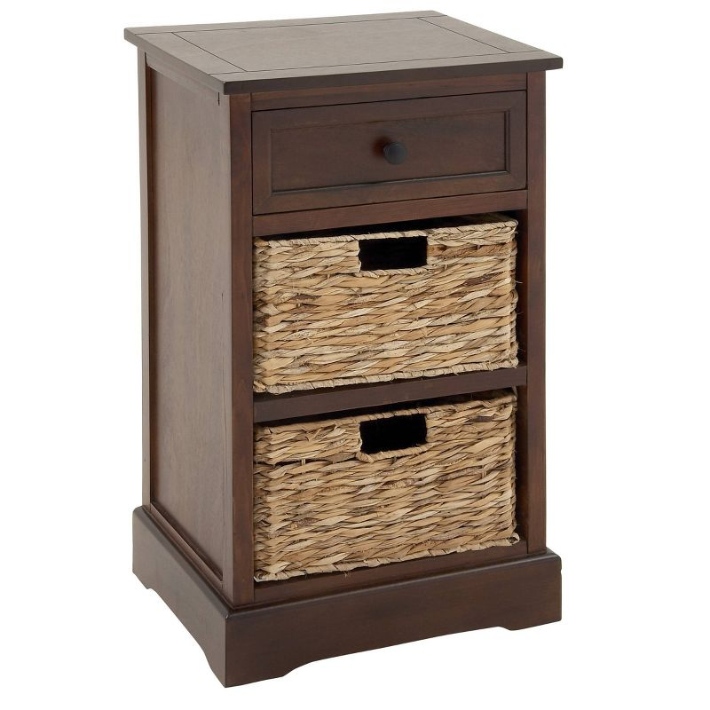 Wooden Side Chest with Wicker Drawers Brown - Olivia & May