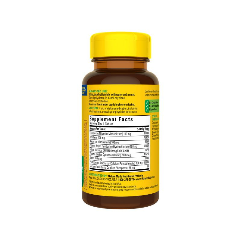 Nature Made Time Release Vitamin B-100 High Potency B Complex, Dietary Supplement for Nervous System Function Support, 60 Tablets for a 60 Day Supply