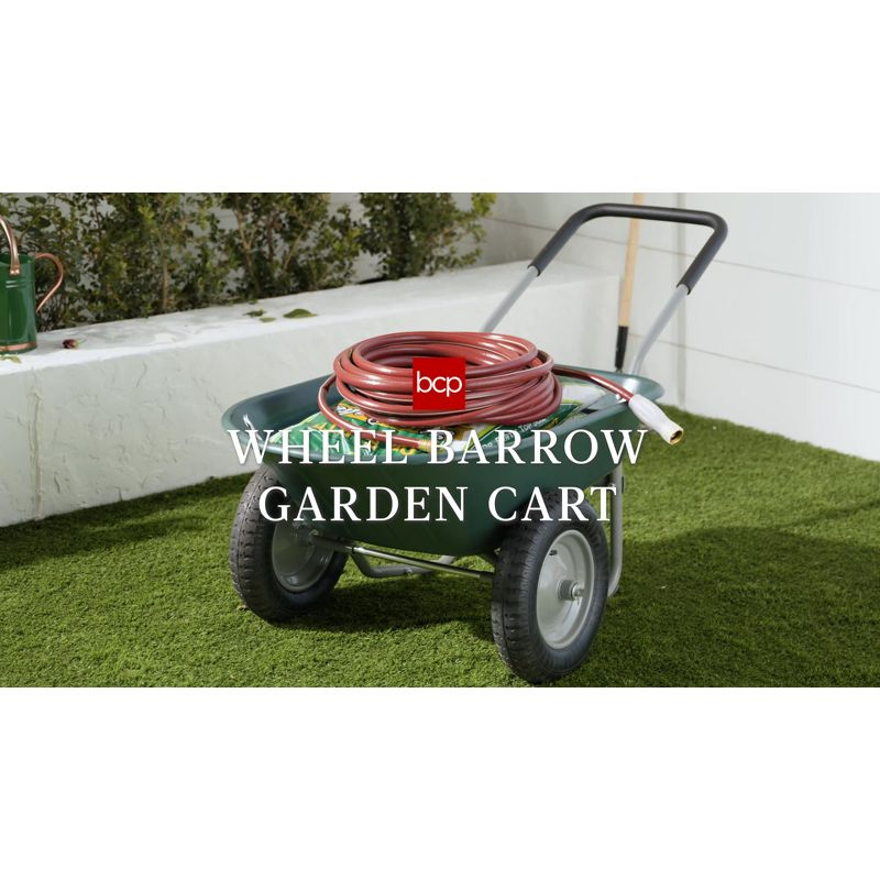 Best Choice Products Dual-Wheel Home Wheelbarrow Yard Garden Cart for Lawn, Construction - Seafoam