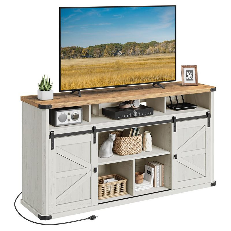 VASAGLE TV Stand for TVs up to 65 Inches, Farmhouse Entertainment Center with Sliding Barn Doors, TV Console Table Rustic White and Honey Brown