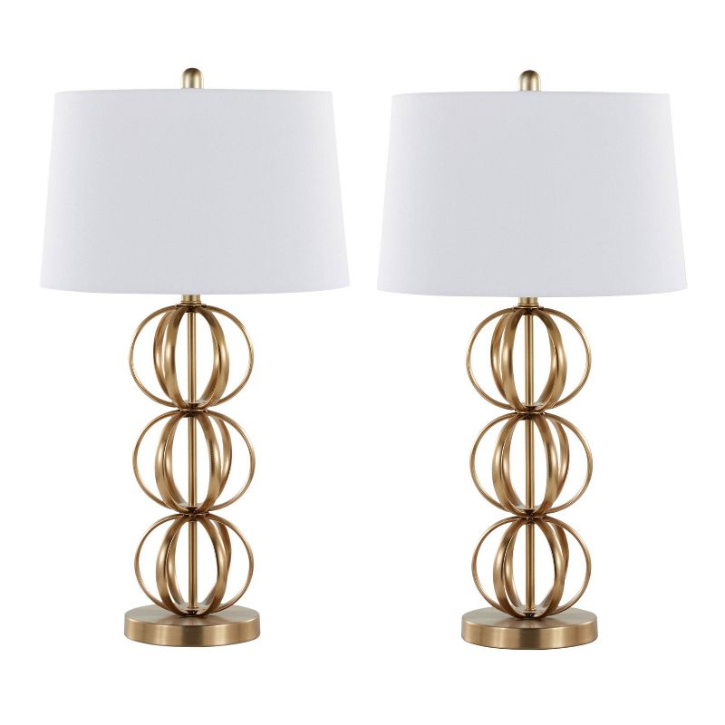 LumiSource (Set of 2) Linx 29" Contemporary Metal Table Lamps: UL Listed, Beige Drum Shade, 5ft Cord
