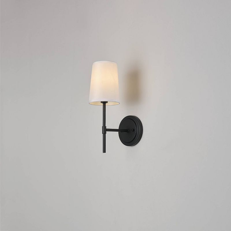 1-Light Clarissa Wall Sconce Matte Black with Fabric Shade White - Globe Electric: ETL Listed, Linen Shade, Metal Body