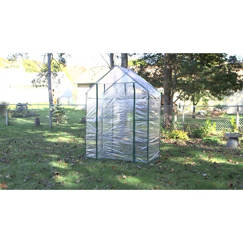 Sunnydaze Outdoor Portable Tiered Growing Rack Deluxe Walk-In Greenhouse with Roll-Up Door - 4 Shelves - Clear - 54" x 28" x 77"