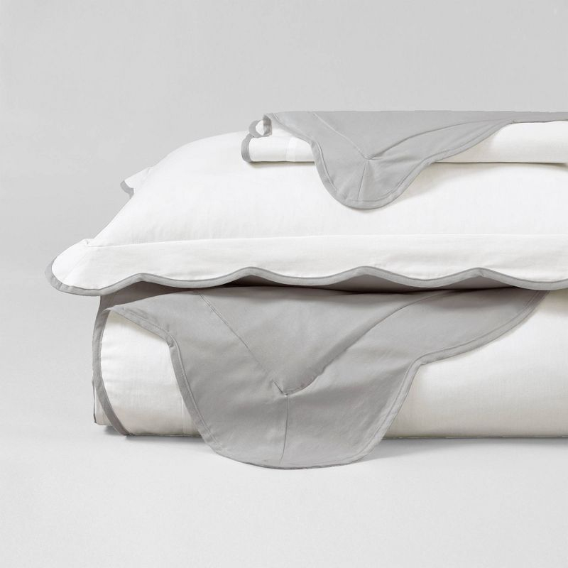 3pc Full/Queen Coastal Chic Scallop Edge Duvet Set Gray/White - Lush Décor