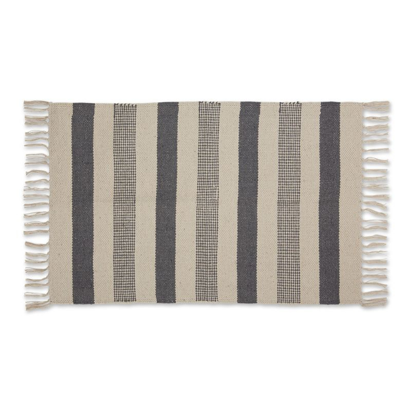 Design Imports Textured Stripe - Gray & Natural With 3 In Fringe - 2 X 3 Ft
