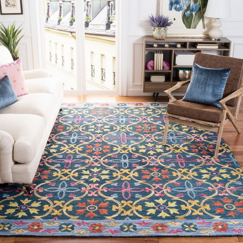 Suzani SZN310 Hand Hooked Indoor Area Rug - Blue/Multi - 8'x10' - Safavieh