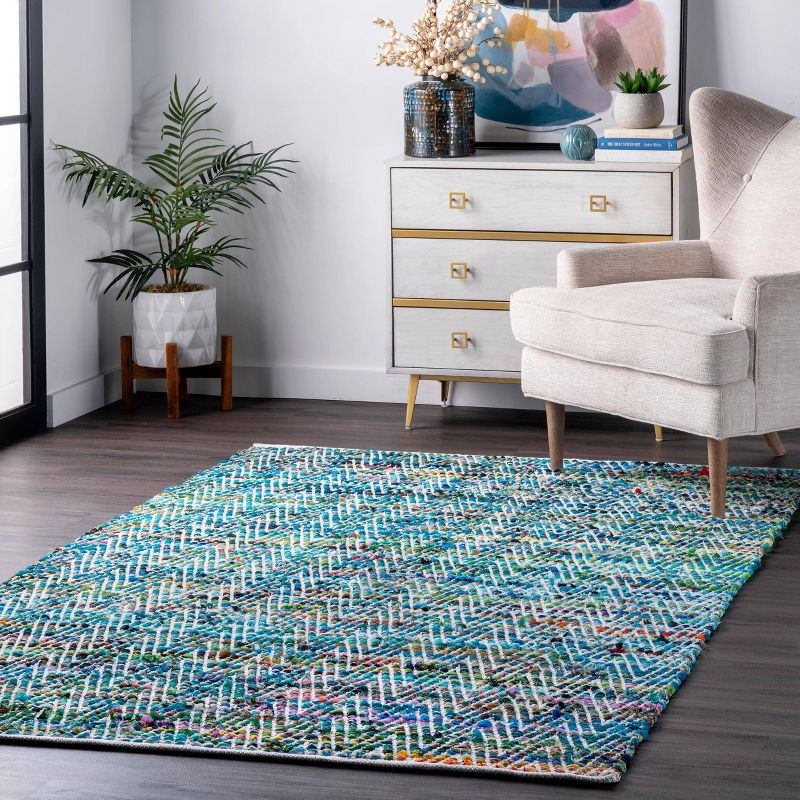 nuLOOM 4'x6' Hand Woven Chevron Rochell Area Rug Green: Contemporary Low Pile Indoor Rectangle Rug