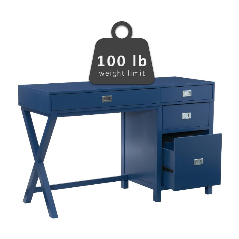 Peggy Transitional Campaign Side Storage Desk Navy - Linon: With File Drawer & Ample Workspace