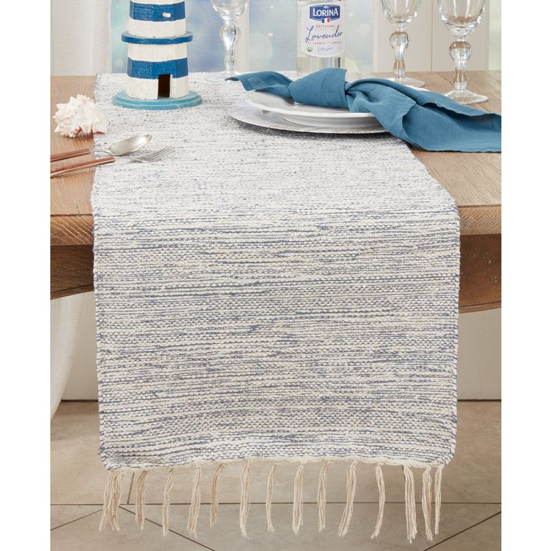 Saro Lifestyle Boho Handloom Table Runner with Tassel Accents, 16"x72", Blue