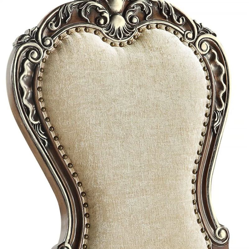 25" Latisha Dining Chair Antique Brown - Acme Furniture: Silver Detailing, Gray Chenille, Nailhead Trim
