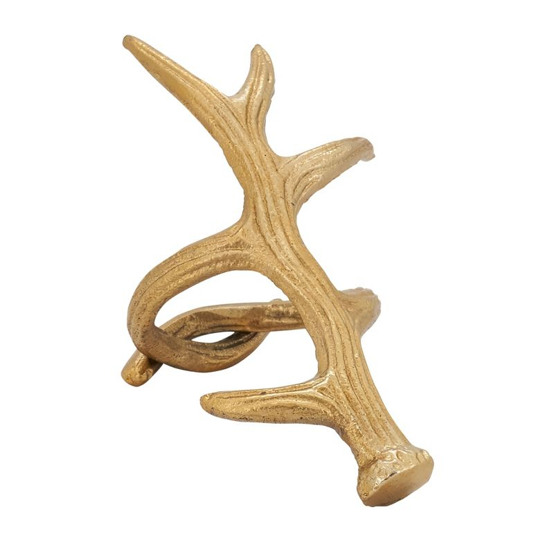 Saro Lifestyle Napkin Rings With Antler Shapes (Set of 4), Gold, 5.5"  x 3.5"