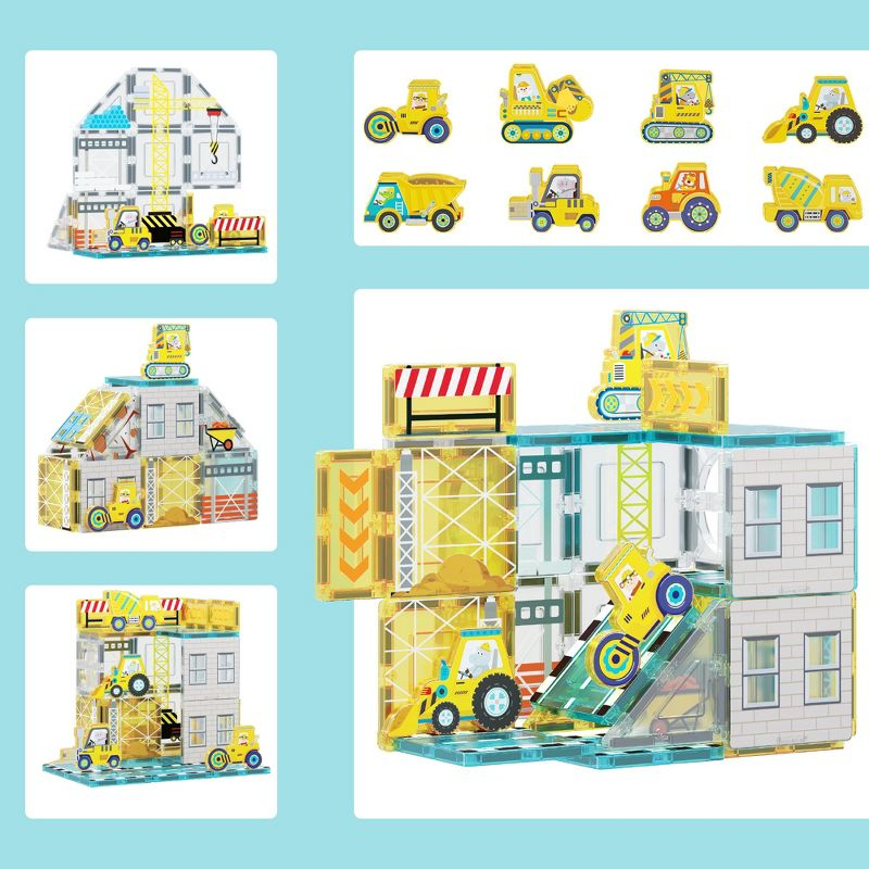 Picasso-TILES 45 PC Construction Themed, Magnetic Tiles, Magnetic Building Blocks for Kids, Magnet for Kids 3+