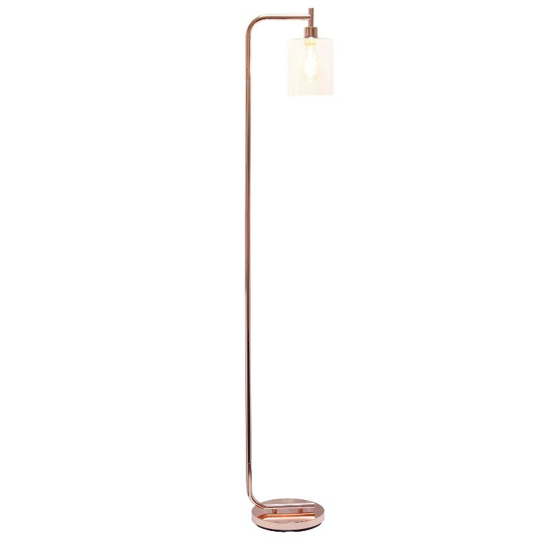 Iron Lantern Floor Lamp with Glass Shade Pink - Simple Designs: ETL Listed, Metal Base, Cylinder Shade