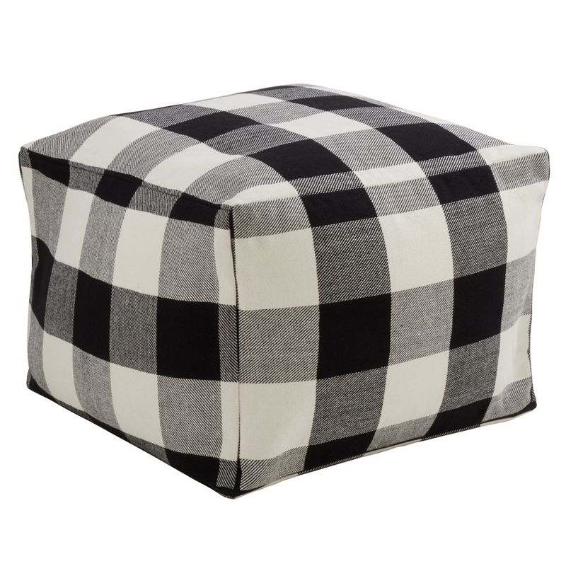 Saro Lifestyle Buffalo Plaid Design Floor Pouf, Black, 20" x 20" x 14"