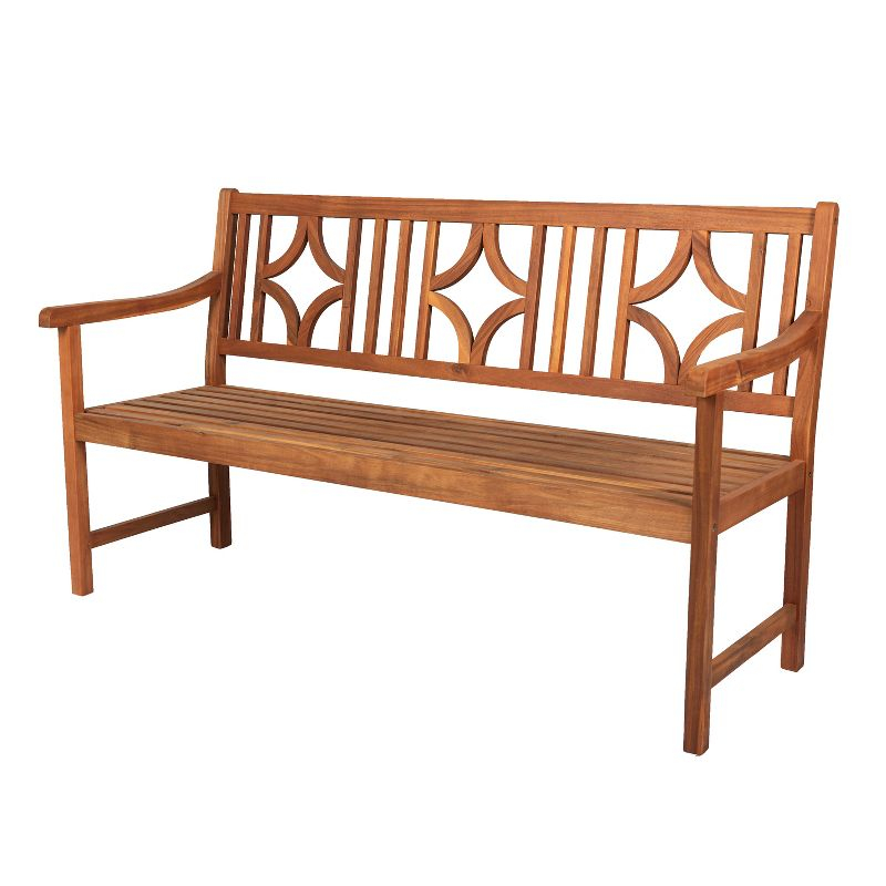 Sloane 3-Seat Ogee Diamond-Back Acacia Wood Outdoor Garden Patio Bench, Teak - JONATHAN Y