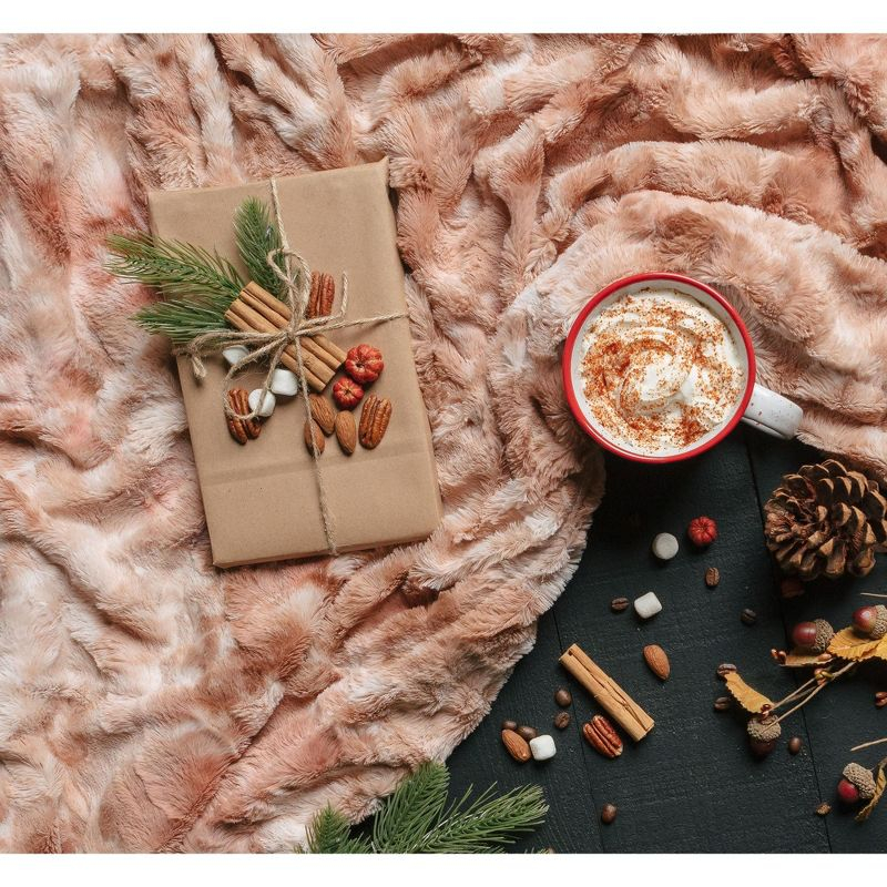 Chanasya Wolf Faux Fur Throw Blanket with Plush Faux Shearling Side - 50" x 65” - Rose Dust