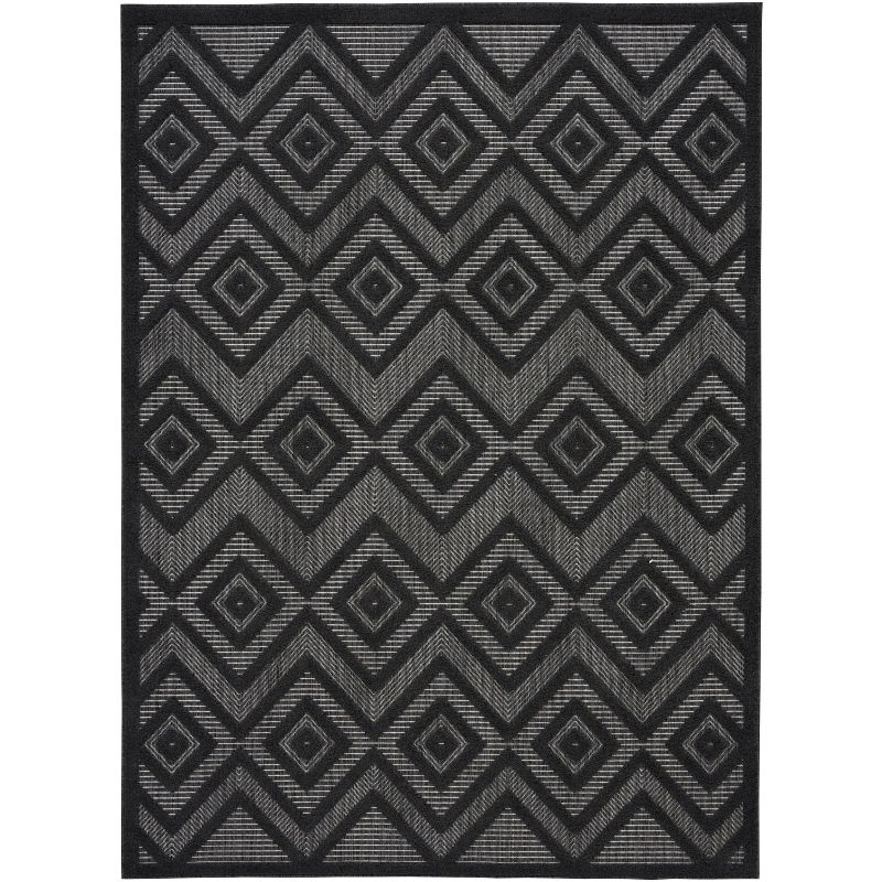 Nourison Versatile Diamond Geometric Flatweave Indoor Outdoor Area Rug Charcoal/Black 6' x 9'
