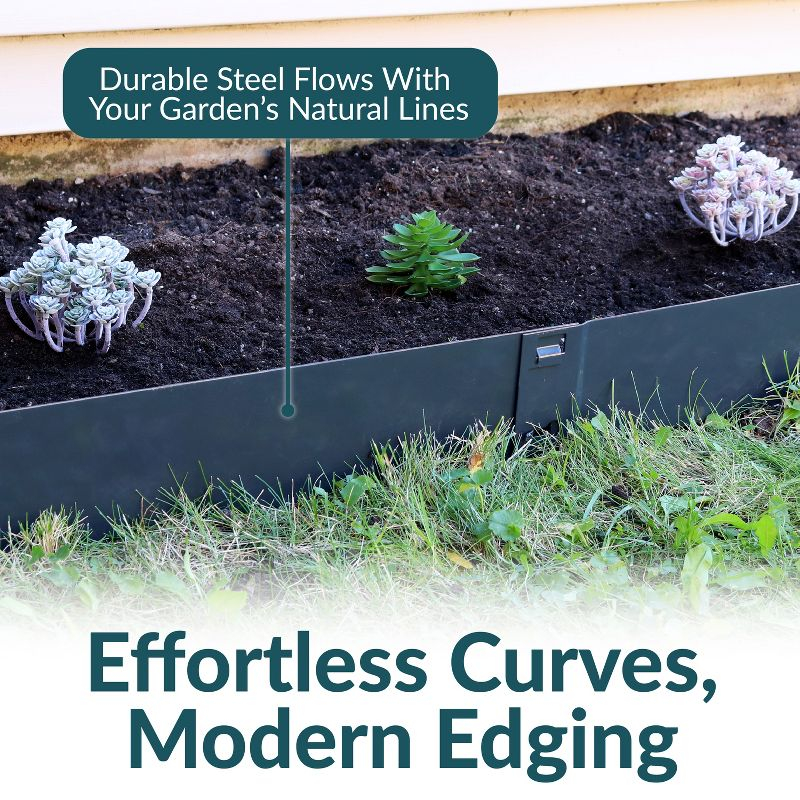 Sunnydaze Outdoor Lawn and Garden Heavy-Duty Steel Metal Flexible Landscape Edging Borders - 16' - Gray - 5pk