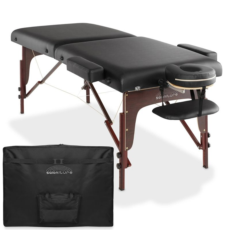 Saloniture Professional Portable Lightweight Bi-Fold Massage Table with Reiki Panels - Black