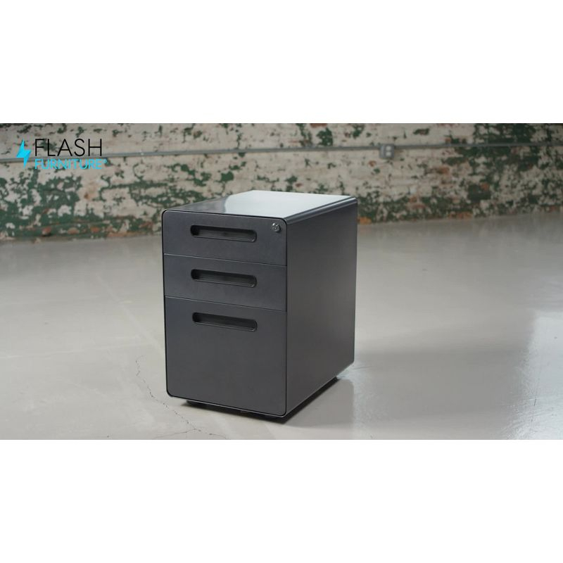 Flash Furniture Ergonomic 3-Drawer Mobile Locking Filing Cabinet with Anti-Tilt Mechanism and Hanging Drawer for Legal & Letter Files, Black