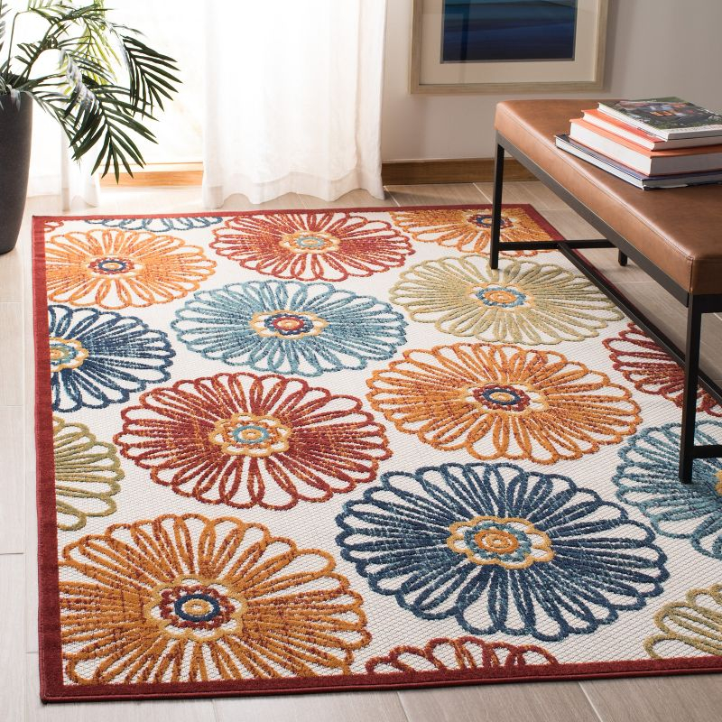 Cabana CBN801 Power Loomed Indoor/Outdoor Accent Rug - Creme/Red - 3'x5' - Safavieh