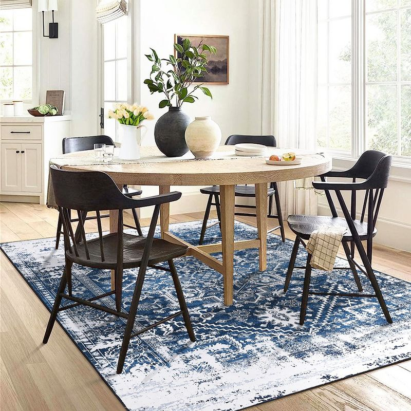 Area Rug Oriental Vintage Distressed Rug for Living Room Bedroom, 9' x 12' Blue
