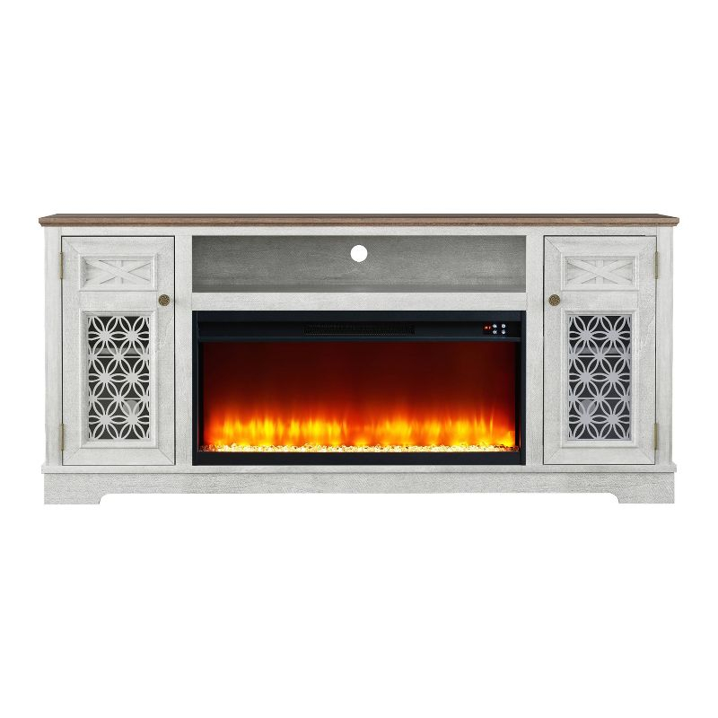 Festivo Farmhouse 70" TV Stand for TVs up to 80" with Fireplace Saw Cut Off White