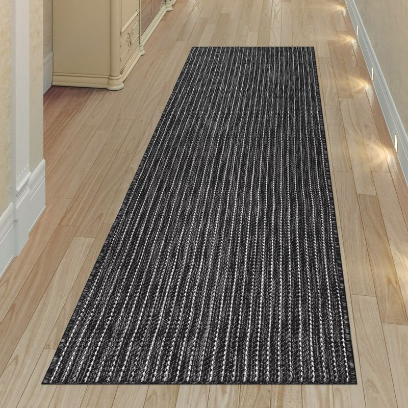 Liora Manne Carmel Texture Stripe Indoor/Outdoor Rug Black 1'11" x 4'11"