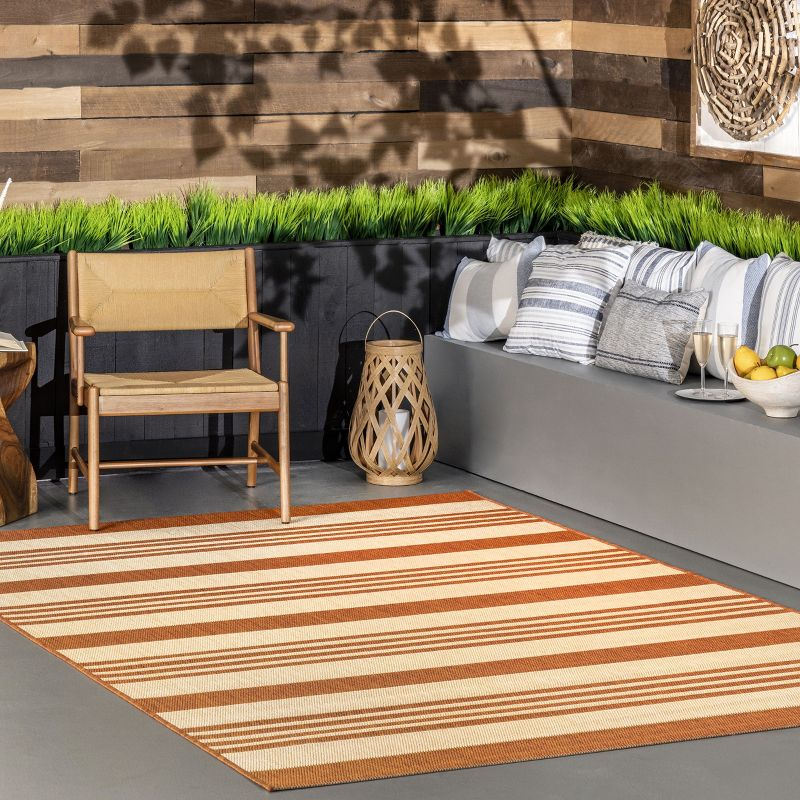 Nuloom Robin Striped 3x5 Indoor/Outdoor Accent Rug for Living Room Patio Deck Front Porch Entryway Kitchen, Terracotta/Ivory