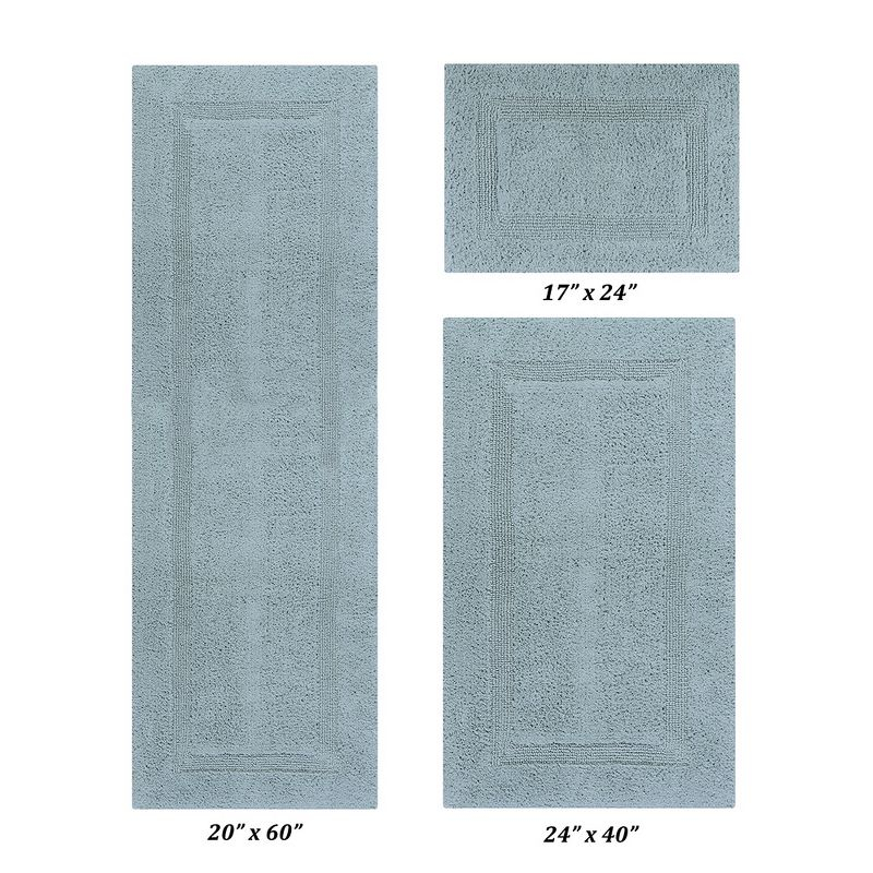 Better Trends Lux 100% Cotton Tufted Solid Reversible Bath Rug Set 3 PC (17" x 24" | 24" x 40" | 20" x 60") - Blue